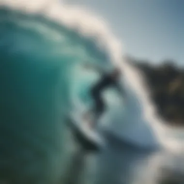 Surfer gliding on water with a pump foil board