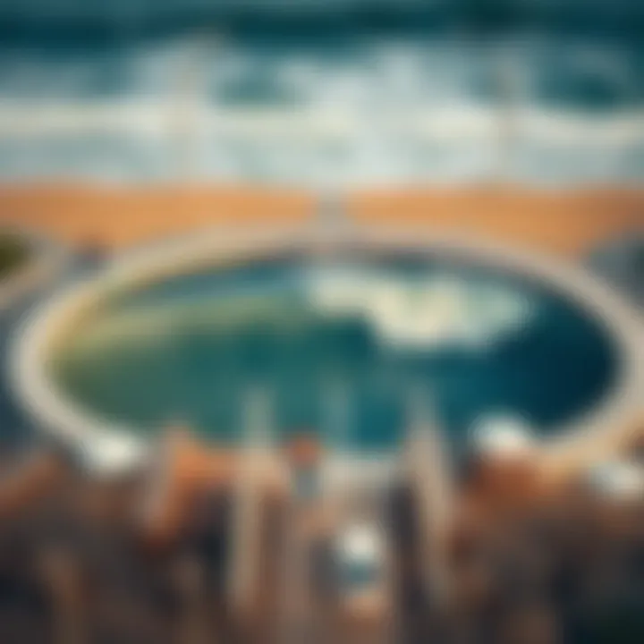 Aerial view of a state-of-the-art surf pool showcasing perfectly formed waves.