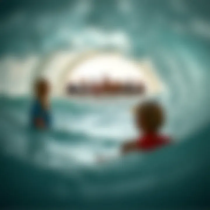 Interior view of a surf pool with spectators enjoying the experience.