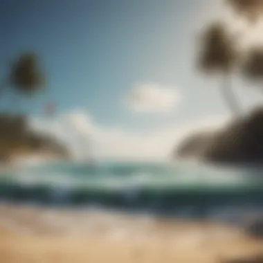 Ideal Windsurfing Beach Environment A panoramic view of a serene beach setting ideal for windsurfing, highlighting environmental aspects.