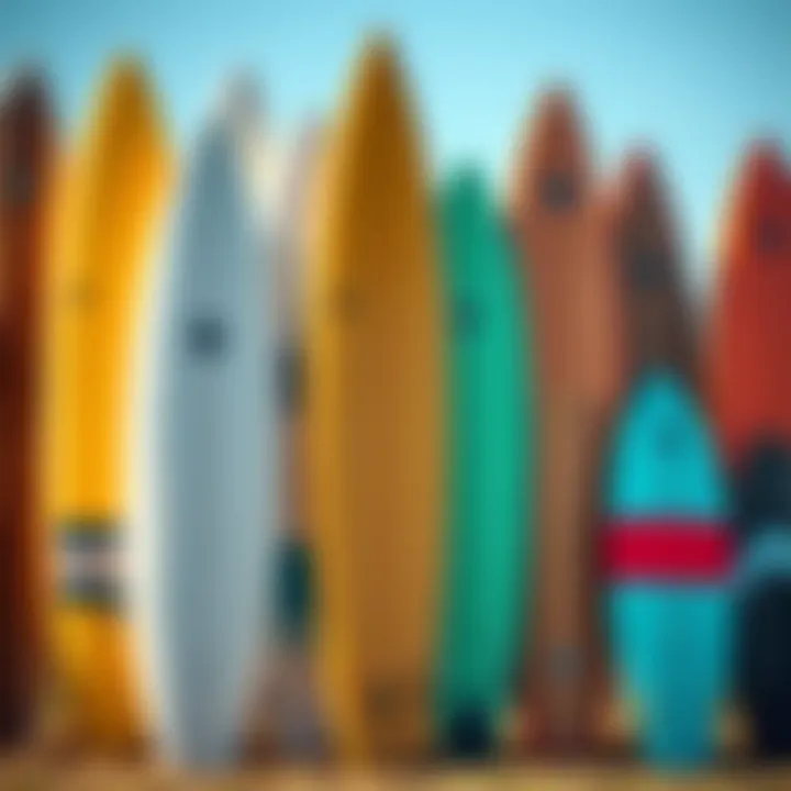 Diverse Surfboard Designs An array of surfboards showcasing different designs and colors