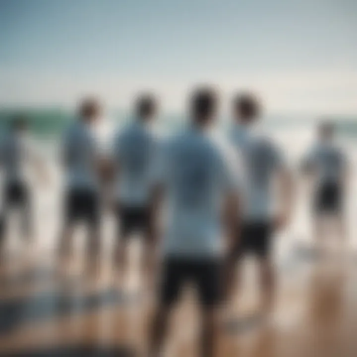 Group of surfers wearing Mr. Zogs T-shirts on the beach