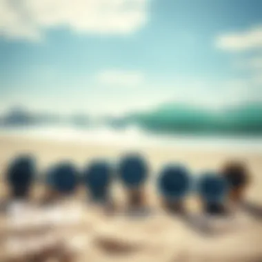 A collection of surf style watches displayed on a sandy beach