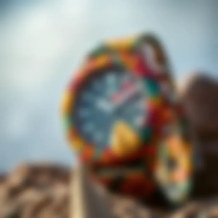 A vibrant surf watch adorned with tropical patterns