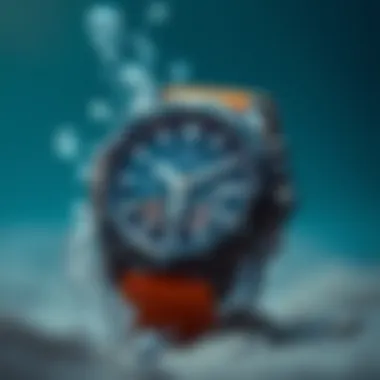 Close-up view of a surf-inspired watch with underwater elements