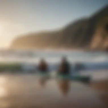 A diverse group of kayakers enjoying folding paddleboard kayaks at the beach