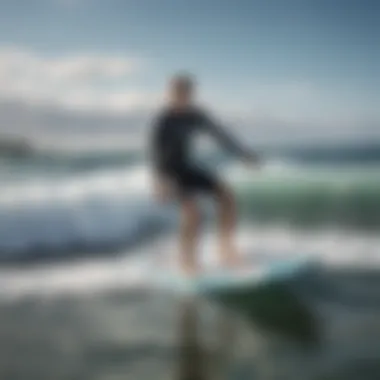 Beginner surfer experiencing a motorized surfboard for the first time