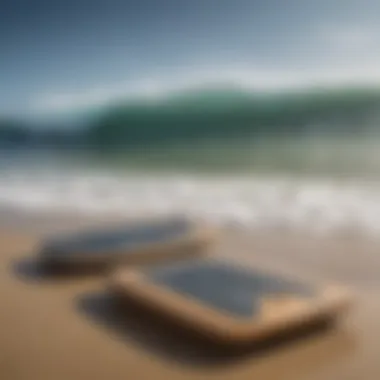 Board Comparison Comparison of a hard slick boogie board alongside traditional boogie boards