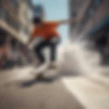 The Art of Skateboarding Skateboarder performing tricks in an urban environment