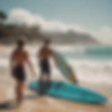 Locals enjoying a day at the beach with surfboards