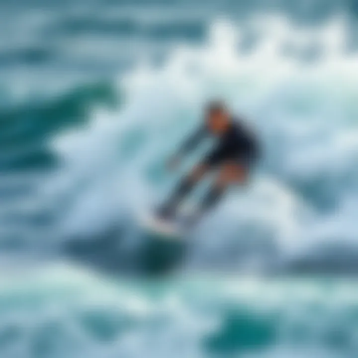 Usability of Mini Boogie Boards in Surfing A surfer riding a wave with a mini boogie board, illustrating its usability in action