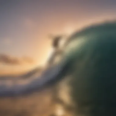 Elevating the Art: A Surfer's Leap at Dusk Surfer soaring through the air against a sunset backdrop