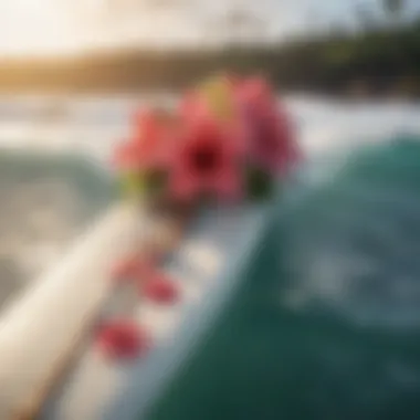 Surfboard decorated with Aloha flower lei