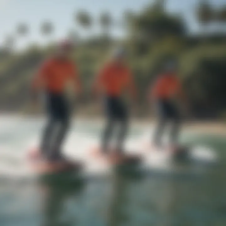 A group of enthusiasts enjoying a day on motorized water boards at a scenic location