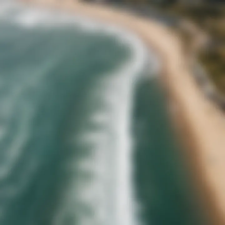 Aerial view of a modern surf park with artificial waves