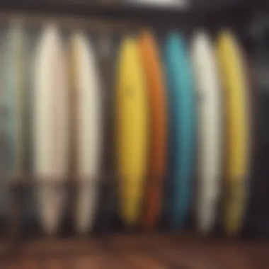 Close-up of high-quality surfboards resting on a rack