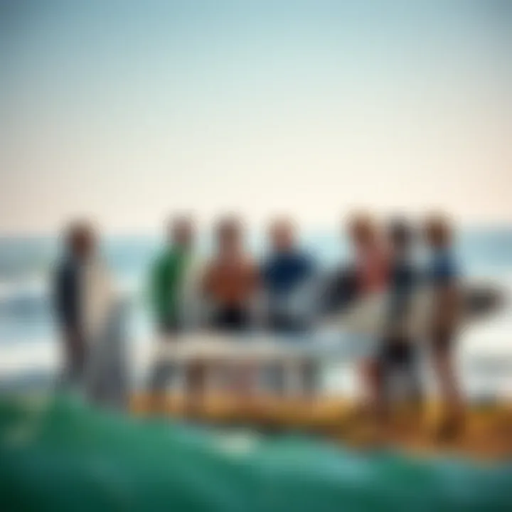 Group of surfers discussing performance of Surfboard SB 6121