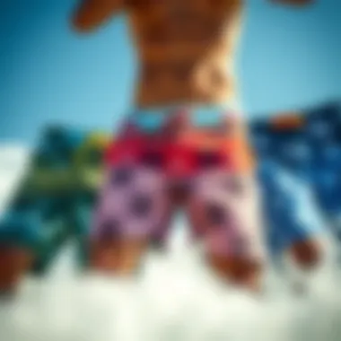 Diverse Board Shorts Collection A vibrant collection of board shorts showcasing different styles and patterns