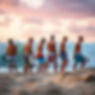 Evolution of Board Shorts Design An artistic representation of board shorts evolution over the years