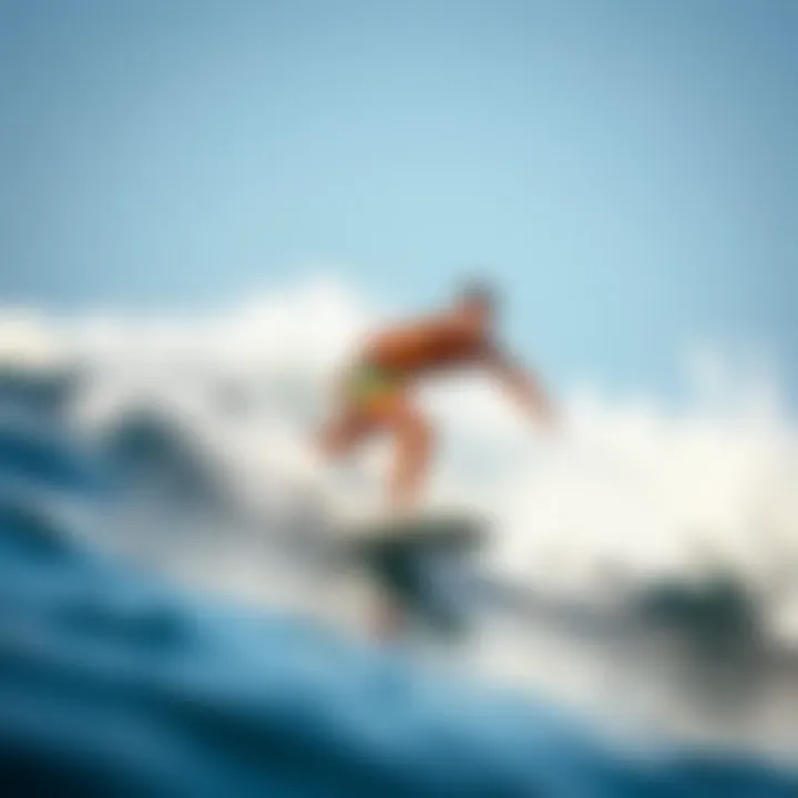 Board Shorts in Action A surfer riding a wave, highlighting the functionality of board shorts in action