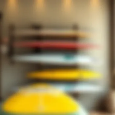 Innovative wall mounted board rack design showcasing surfboards
