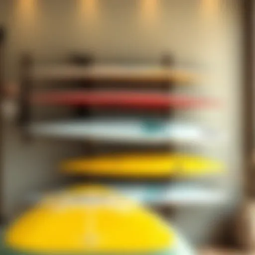 Innovative wall mounted board rack design showcasing surfboards