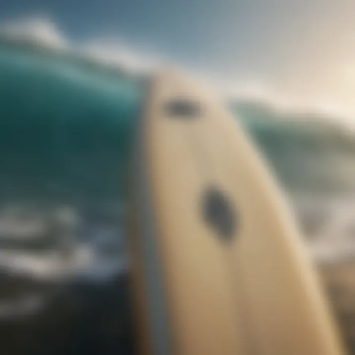 Close-up of high-tech surfboard featuring innovative design elements