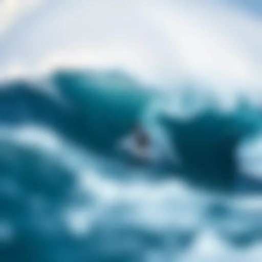 Surfer riding a massive wave