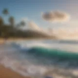 A panoramic view of Troncones beach with surfers riding the waves