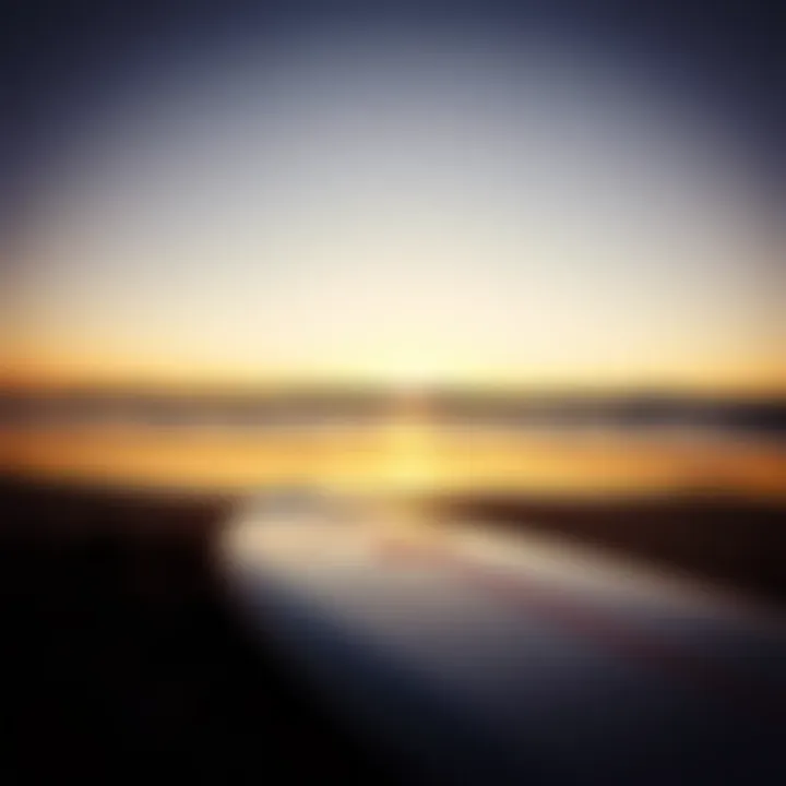 Surfboard Serenity at Dusk Surfboard on the beach at sunset