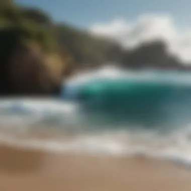 Rock formations surrounding the pristine shoreline of Waimea Bay