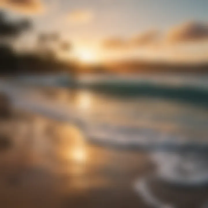 A tranquil sunset over Waimea Bay reflecting on the water