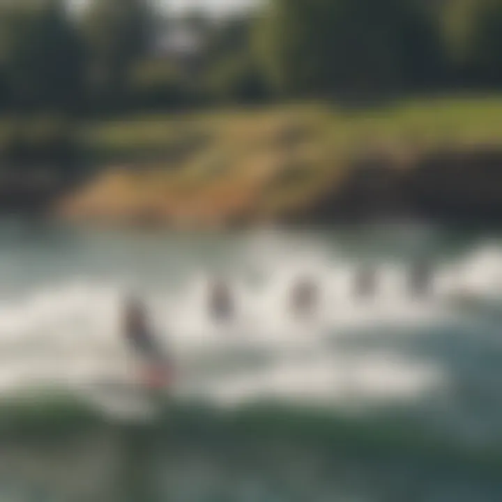 Group of wakeboarders enjoying a day at a vibrant wakeboarding park