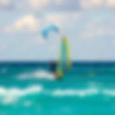 A windsurfer gliding across the turquoise waters of Miami Beach