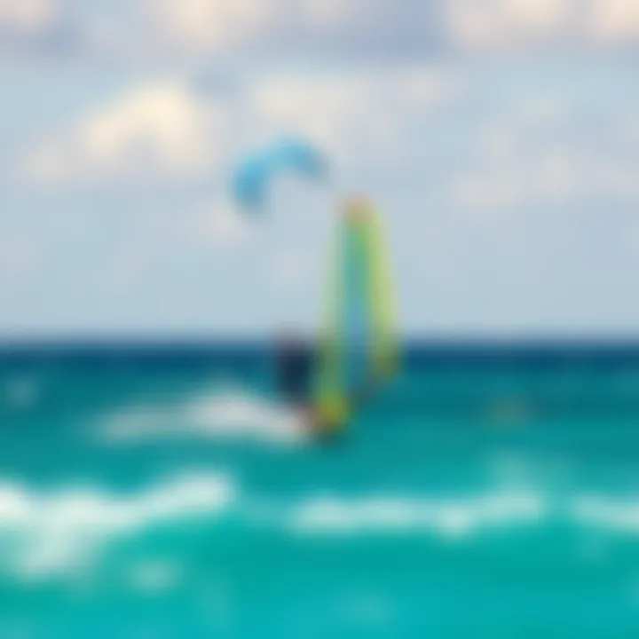 A windsurfer gliding across the turquoise waters of Miami Beach