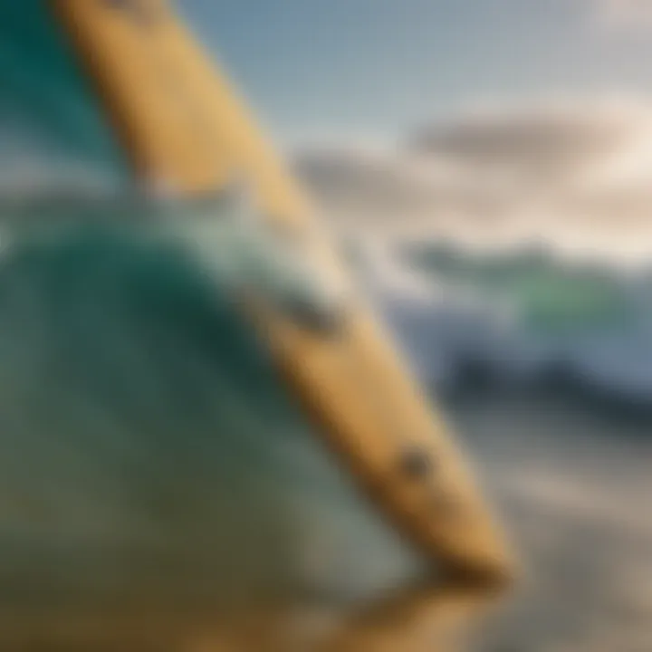 Detailed view of fin surfboard showcasing fin types