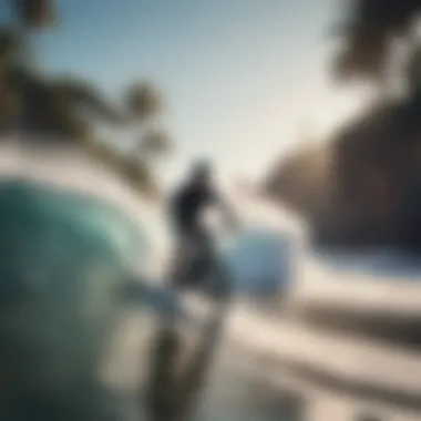 Surfer riding an electric bike on a coastal trail