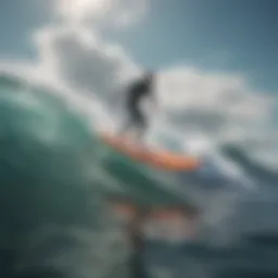 A hydrofoil surfboard gliding above the water's surface