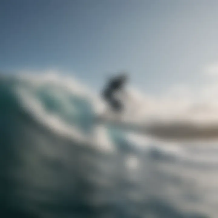 A surfer expertly maneuvering while hydrofoiling in a scenic ocean background