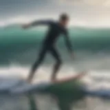 Surfer in a full body wet suit riding a wave