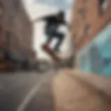 Skateboarders performing tricks in an urban setting