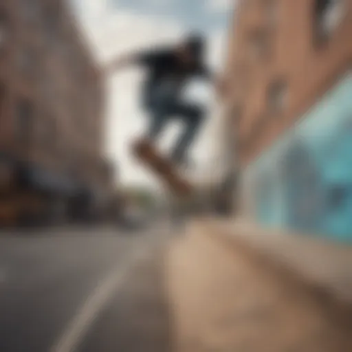 Skateboarders performing tricks in an urban setting