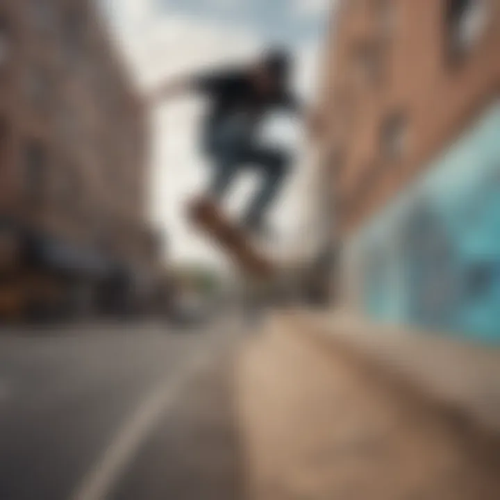 Skateboarders performing tricks in an urban setting