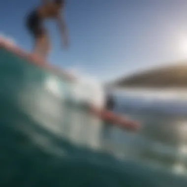 Close-up of GoPro mounted on surfboard.