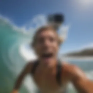 Surfer enjoying a wave while using GoPro mouth mount