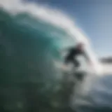 Surfer using GoPro mouth mount leash to capture waves