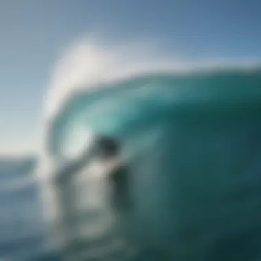 A surfer skillfully executing the Hang Ten maneuver on a wave.