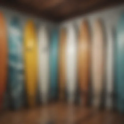 Creative surfboard wall display showcasing various hanging techniques