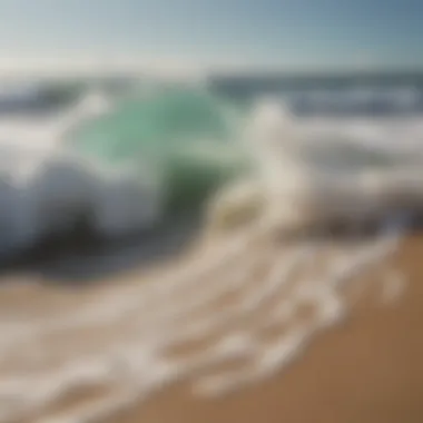 Close-up of ocean foam and sand on the shore