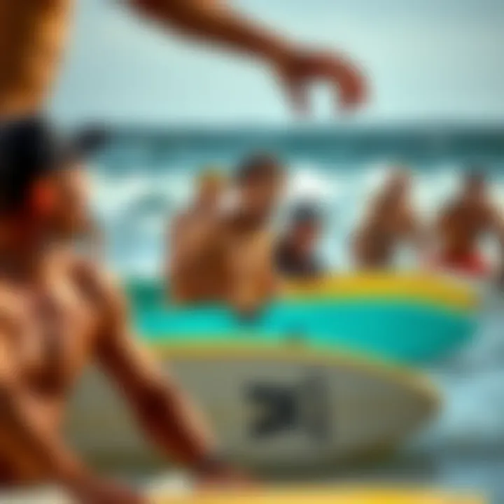 Group of surfers enjoying bodyboarding with Hurley boards